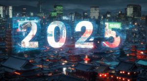 街中に映し出された「2025」