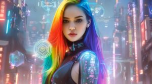 髪が七色の女性