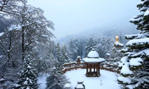 雪山の奥の灯篭