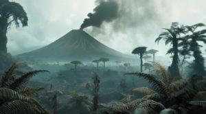 火山が噴火したジャングル