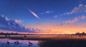 日本アニメ風の夕陽